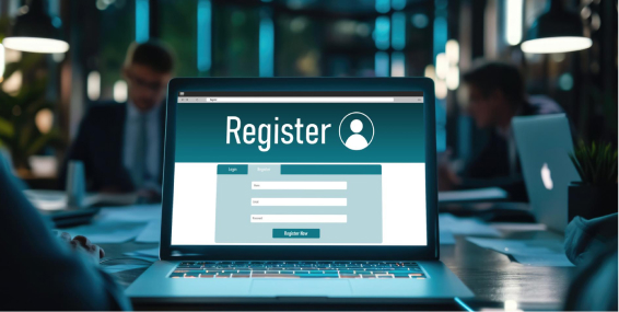 Registration form on a laptop